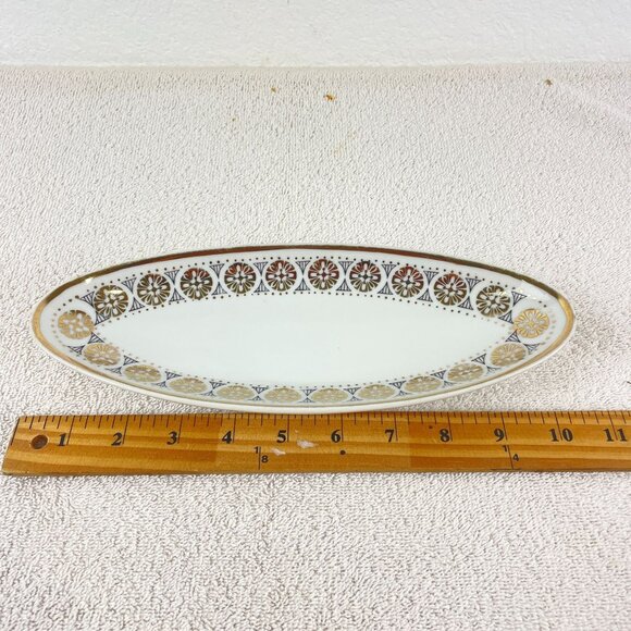 Vintage Royal Crown Oval Celery Relish Dish Bowl White With Black Gold Trim - Picture 5 of 5